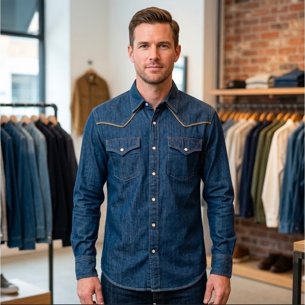 Kacey Lee Musgraves x Lee Mens Denim Western Snap Shirt Cottage Rinse XL New